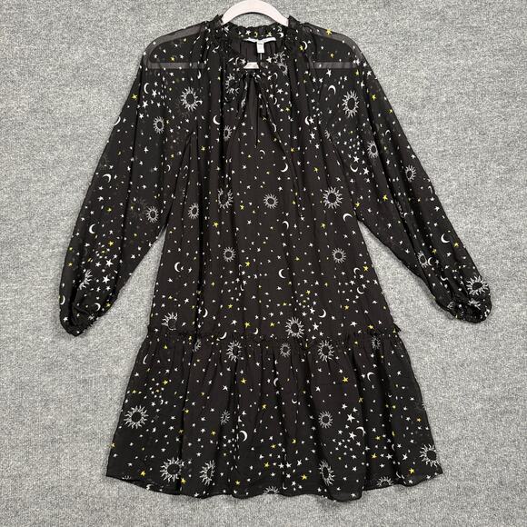 Derek Lam 10 Crosby Sz 2 Juno Trapeze Mini Dress Black Celestial Print Chiffon - Picture 3 of 13